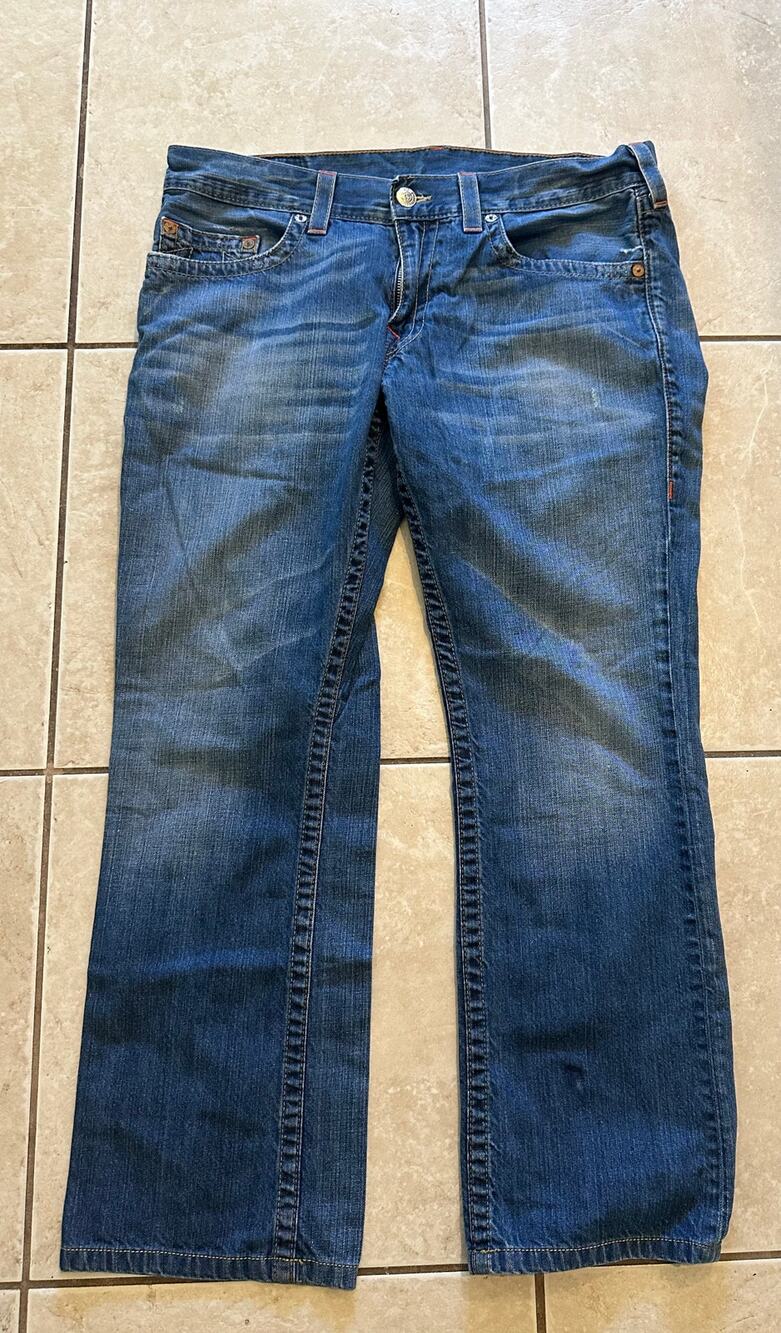 True Religion Men's Ricky Straight Leg Jeans Size 36 Medium Wash Made in USA